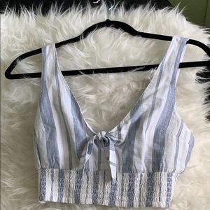 A&F Blue Striped Tie Front Crop Top